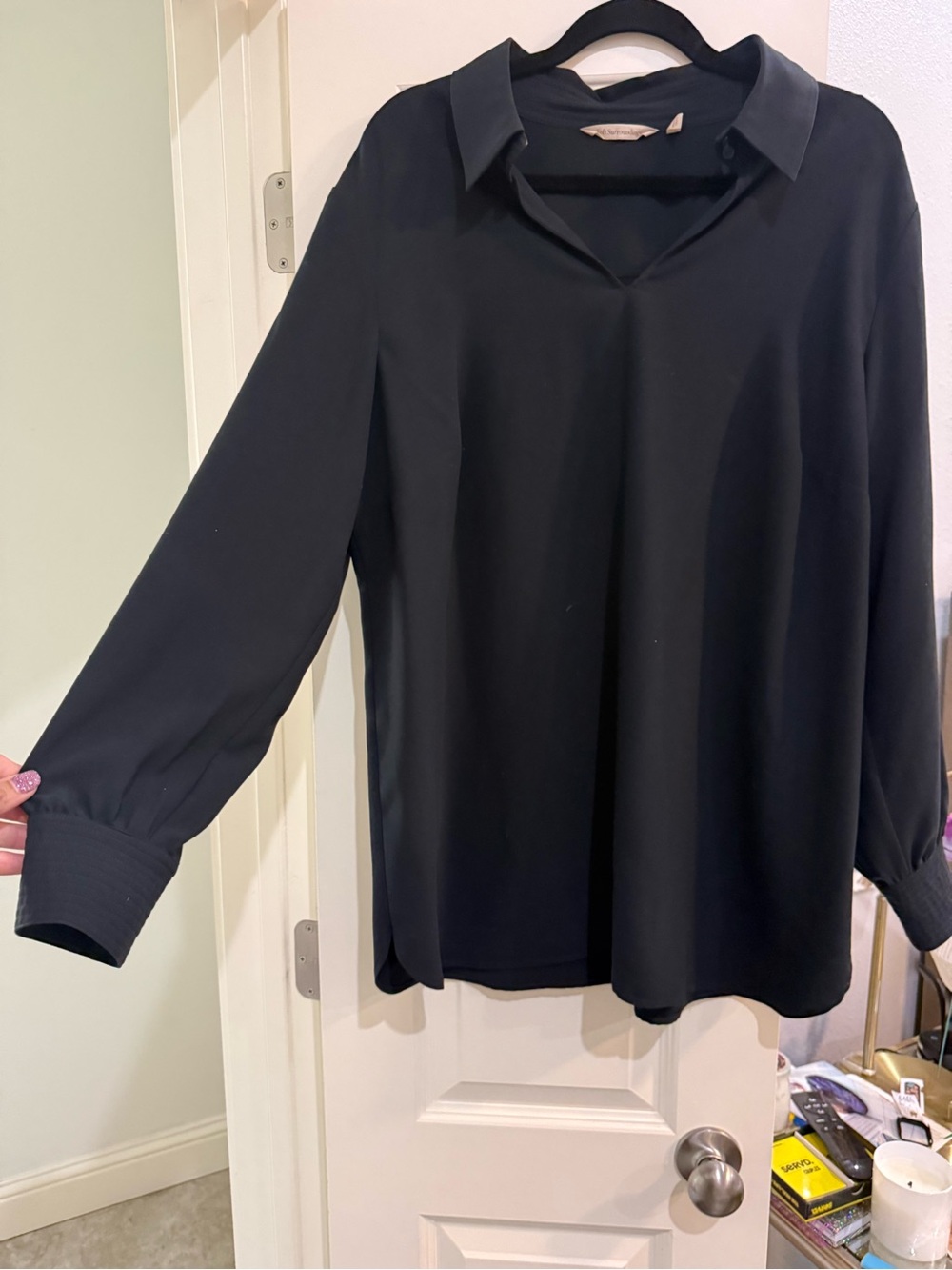 Women’s Black V-Neck Collared Blouse